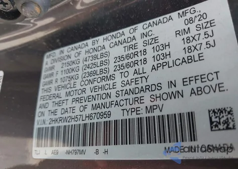 2020 Honda Cr-V Awd Ex z USA, uszkodzony, nr VIN 2HKRW2H57LH670959